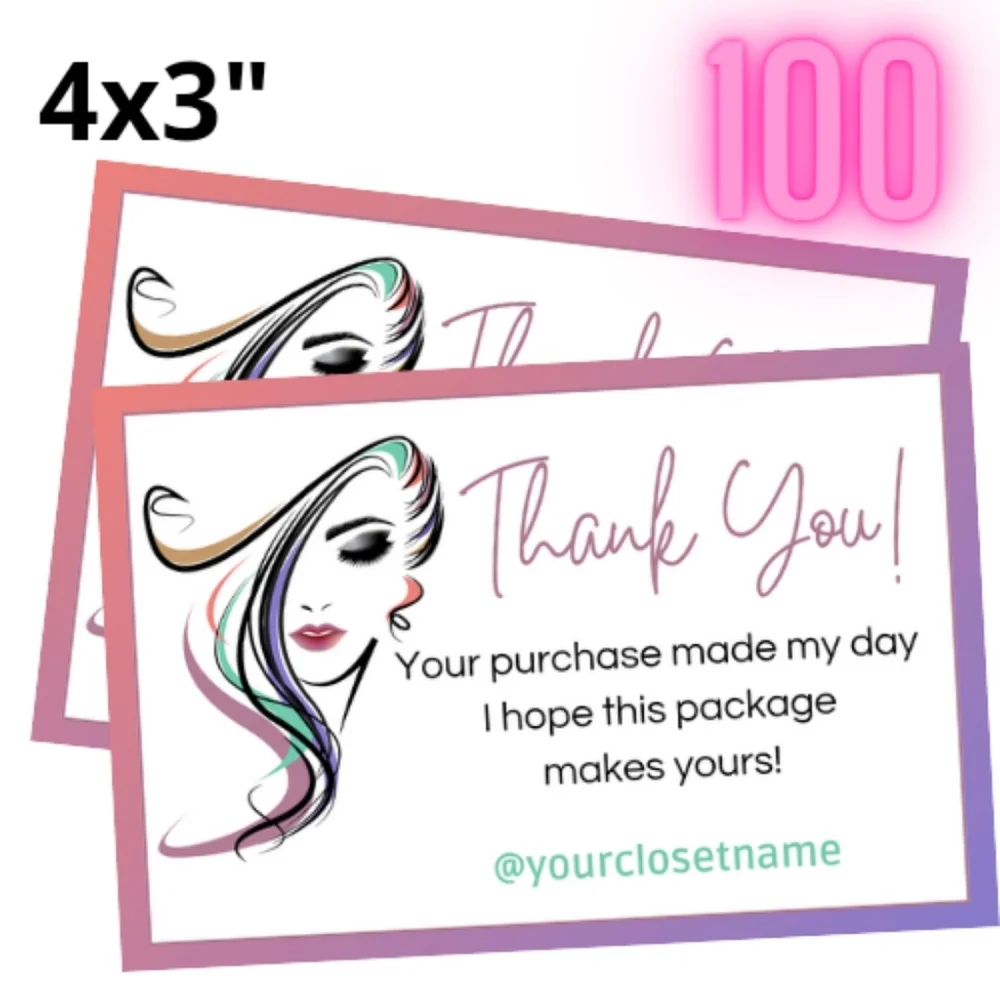 100 Thank you Cards 4x3 Girls fashion